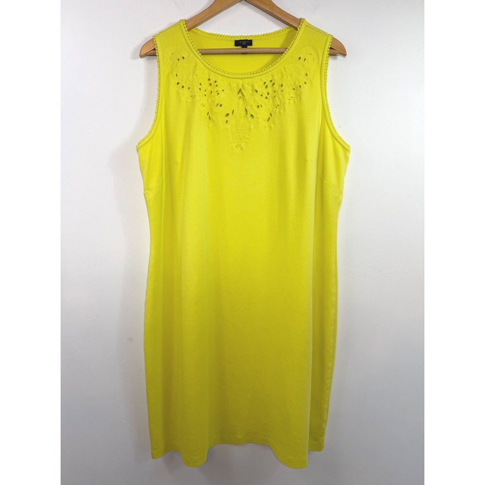 Talbots Eyelet Embroidered Knit Dress Yellow Green Pom Pom Trim Plus‎ Resort 2X